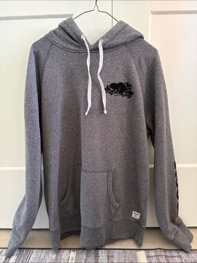 Roots Men's Heather Gray Hoodie with Black Chest Logo